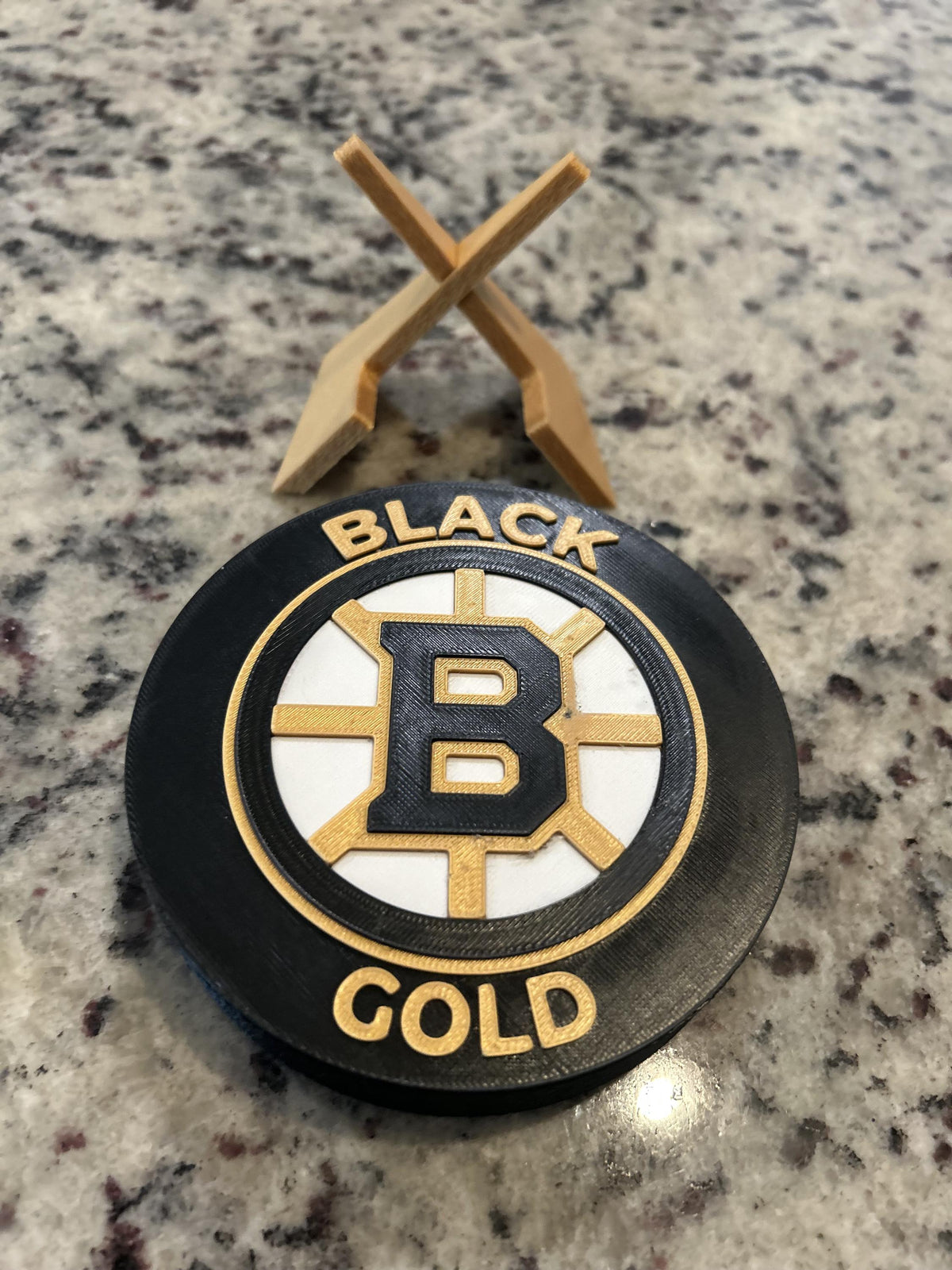 Boston Bruins 3D printed round display medallion with stand and hidden stash boxBlack and Gold NHL hockey fan gift, made in USA