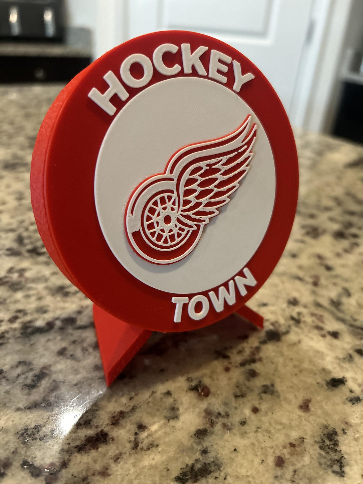 Detroit Red Wings 3D printed round display medallion with stand and hidden stash boxHockeytown NHL hockey fan gift, made in USA