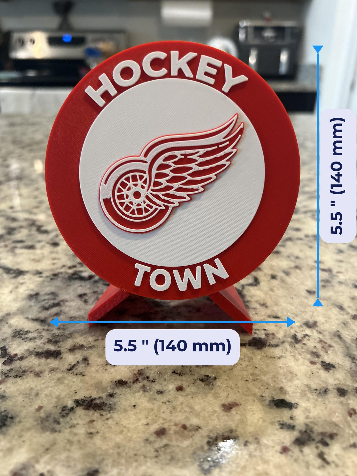 Detroit Red Wings 3D display size chart, approx 5.5 inch round medallion, NHL fan gift