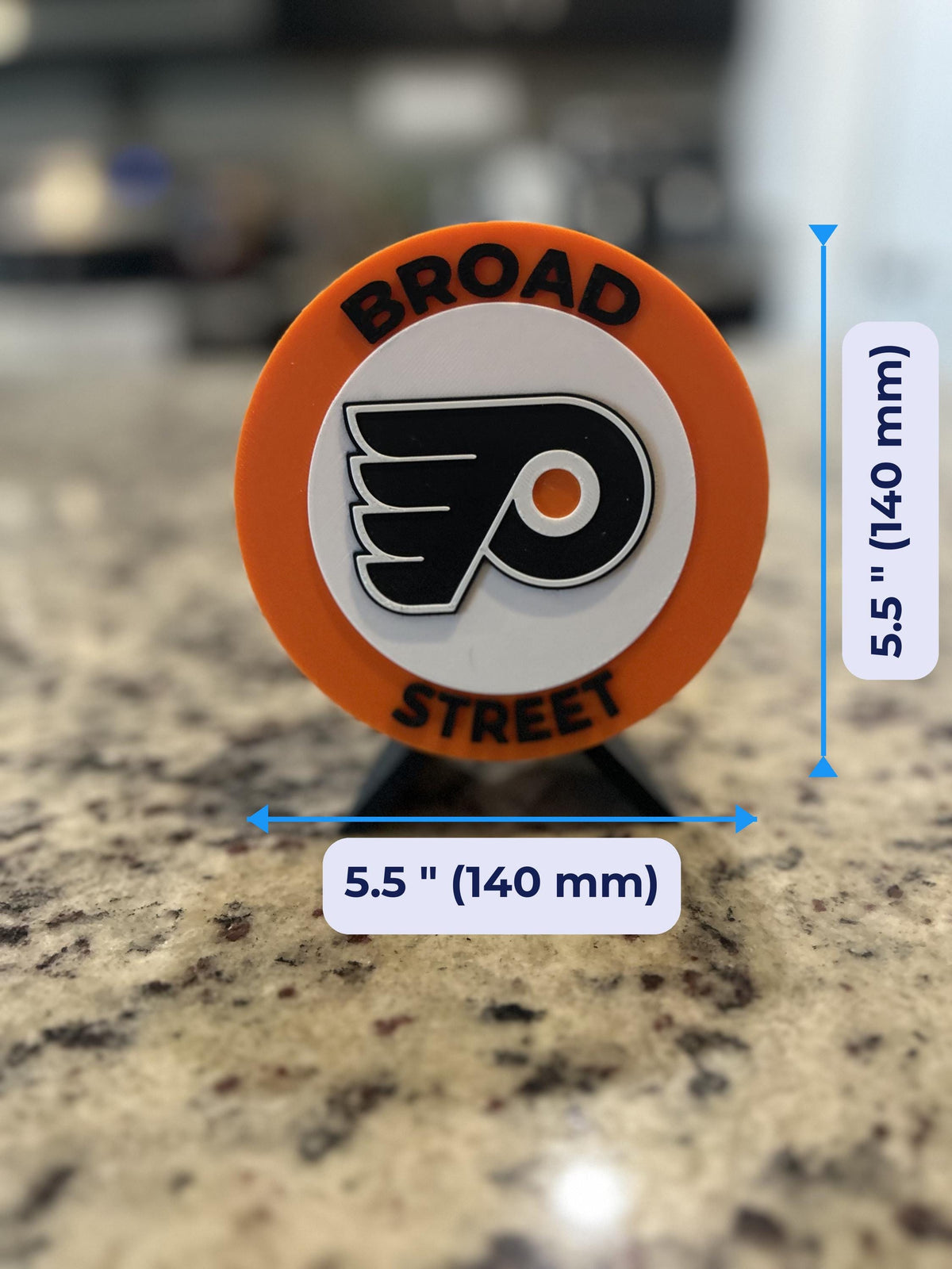 Philadelphia Flyers 3D display size chart, approx 5.5 inch round medallion, NHL fan gift