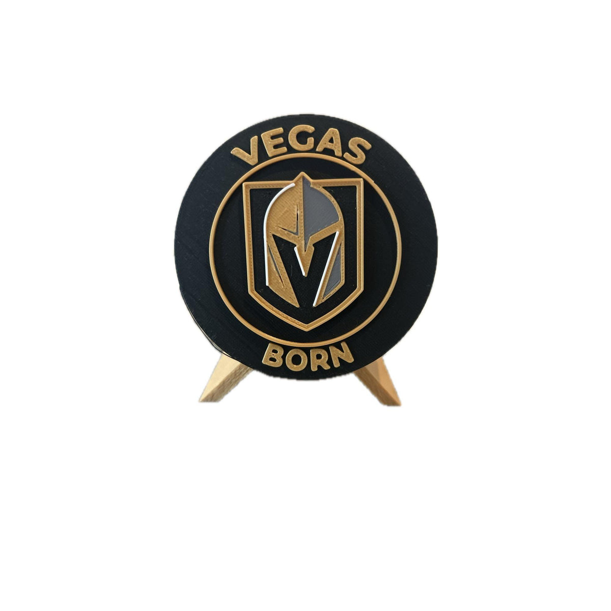 Vegas Golden Knights 3D printed round display medallion with stand and hidden stash boxfan gift, made in USA