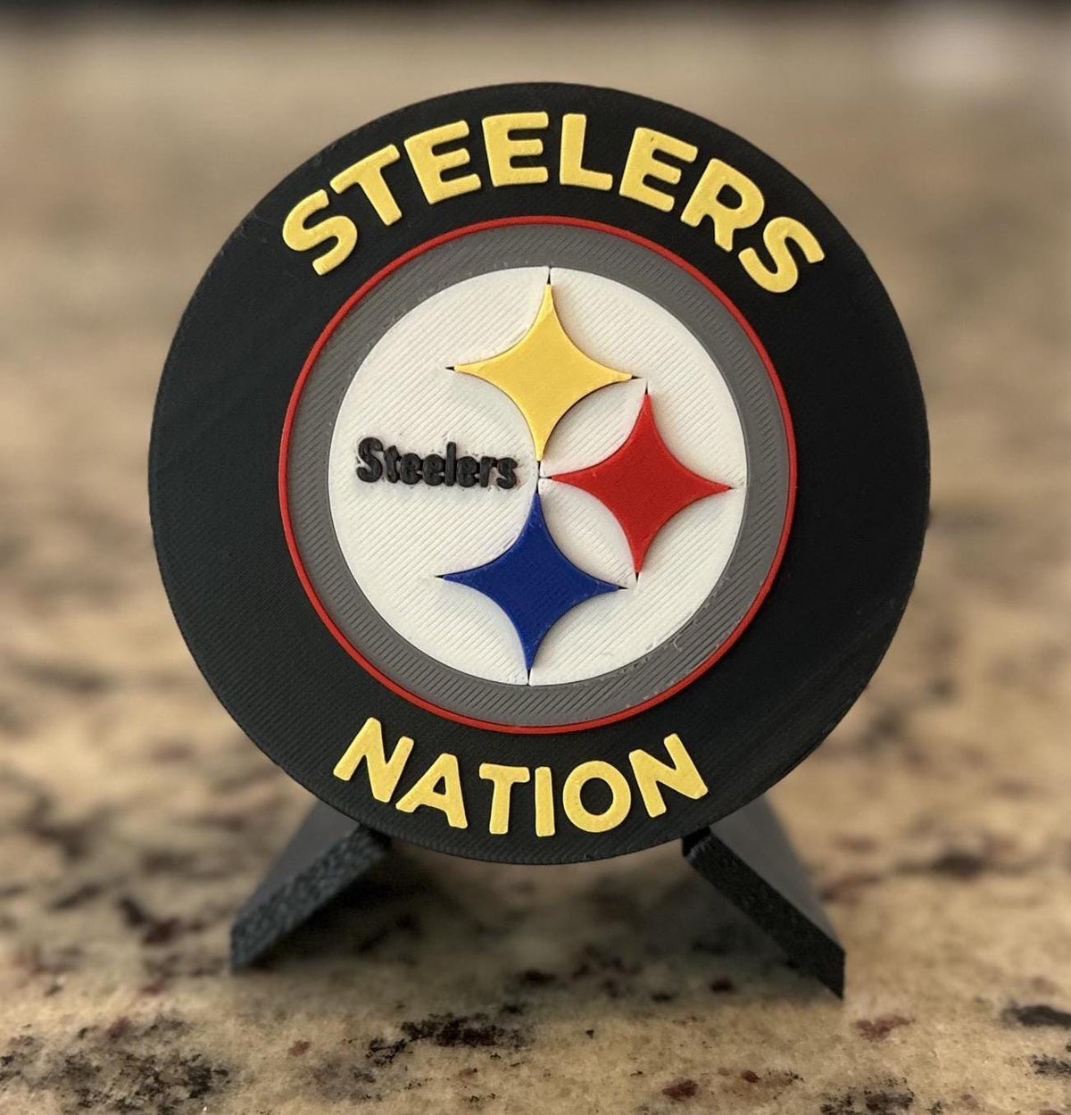Pittsburgh Steelers 3D printed display medallion with stand and stash box, choose stand color, personalize the front, made in USA