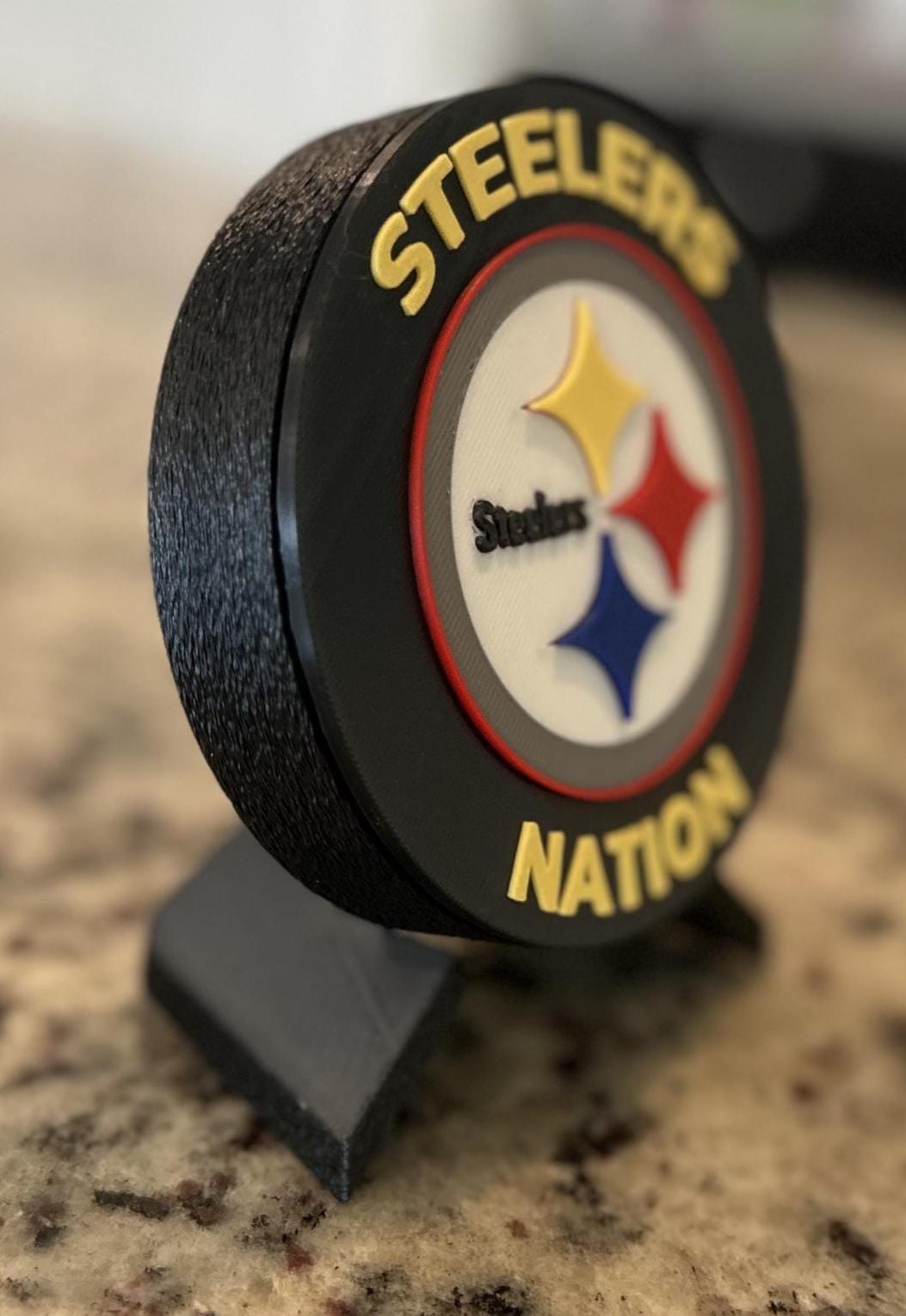 Pittsburgh Steelers 3D printed display medallion with stand and stash box, choose stand color, personalize the front, made in USA