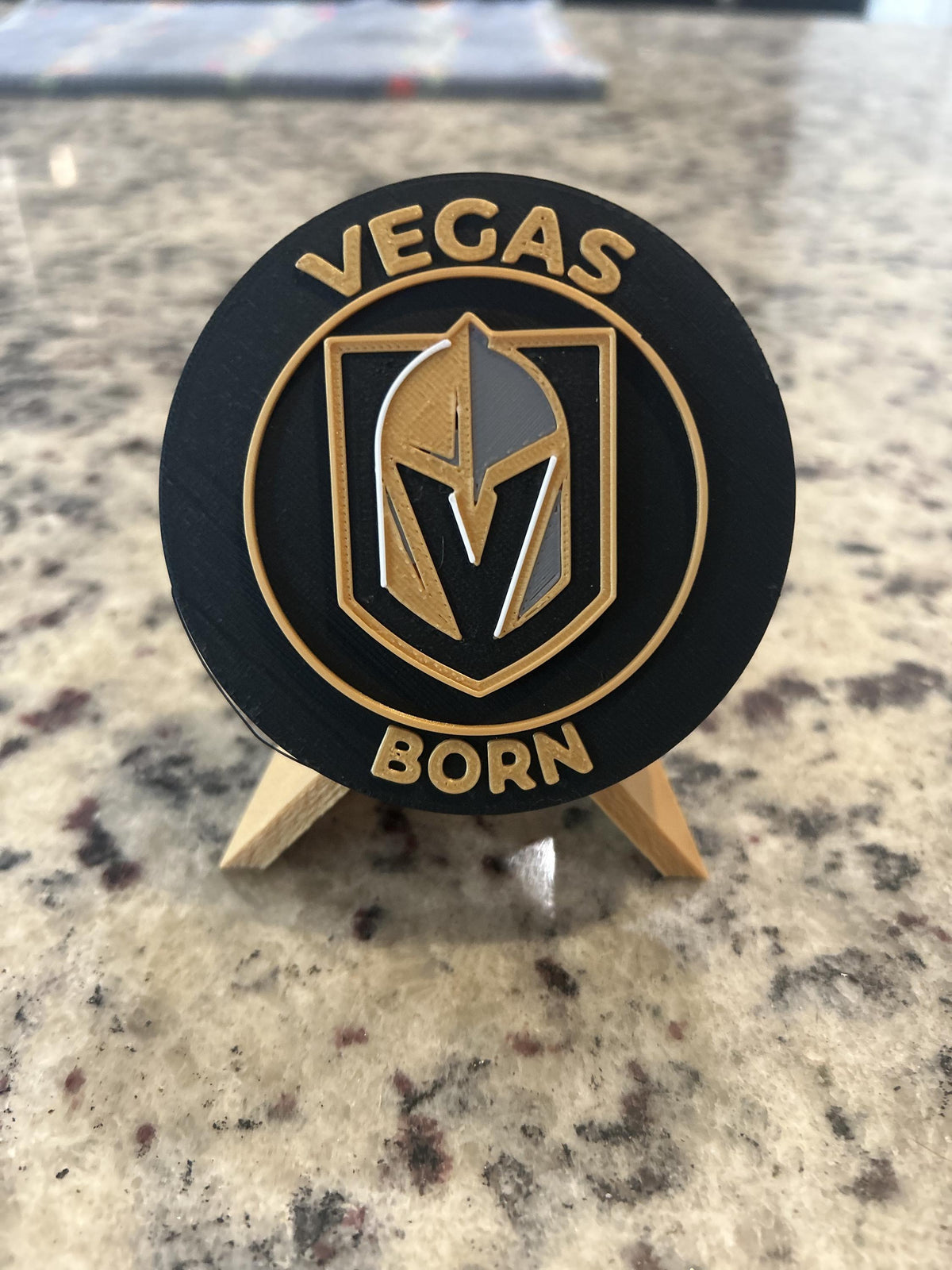 Vegas Golden Knights 3D printed round display medallion with stand and hidden stash boxfan gift, made in USA