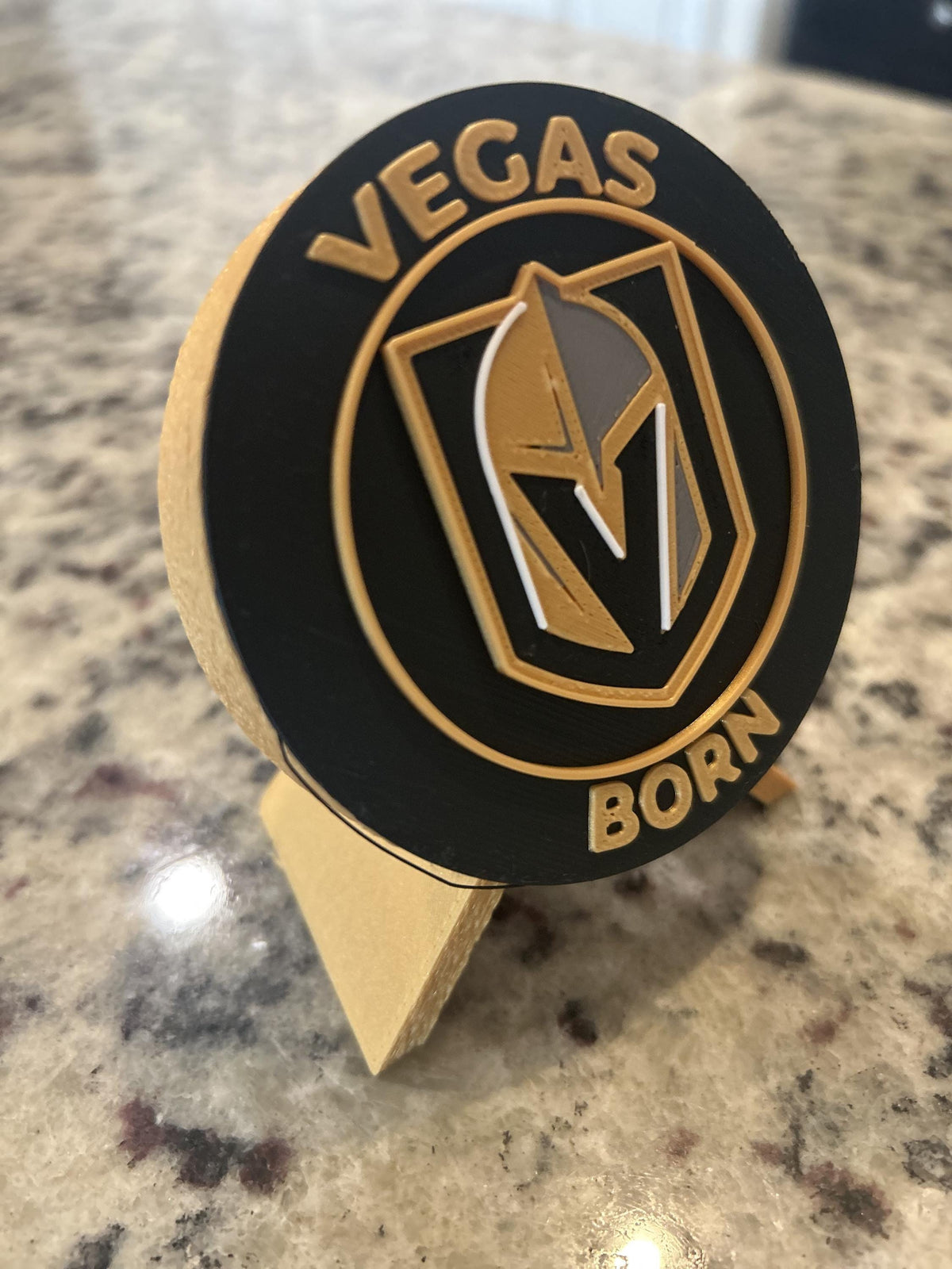 Vegas Golden Knights 3D printed round display medallion with stand and hidden stash boxfan gift, made in USA