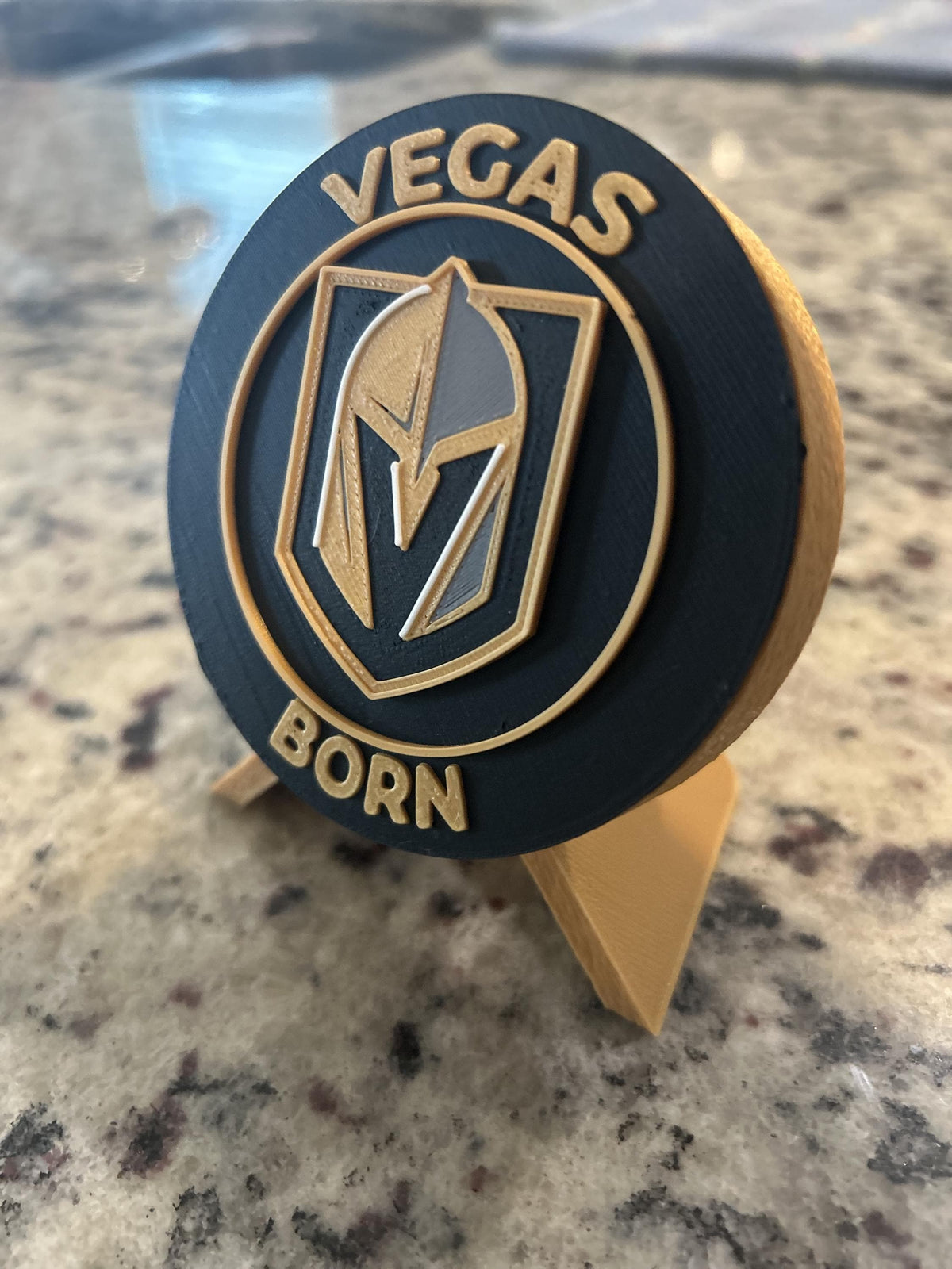 Vegas Golden Knights 3D printed round display medallion with stand and hidden stash boxfan gift, made in USA