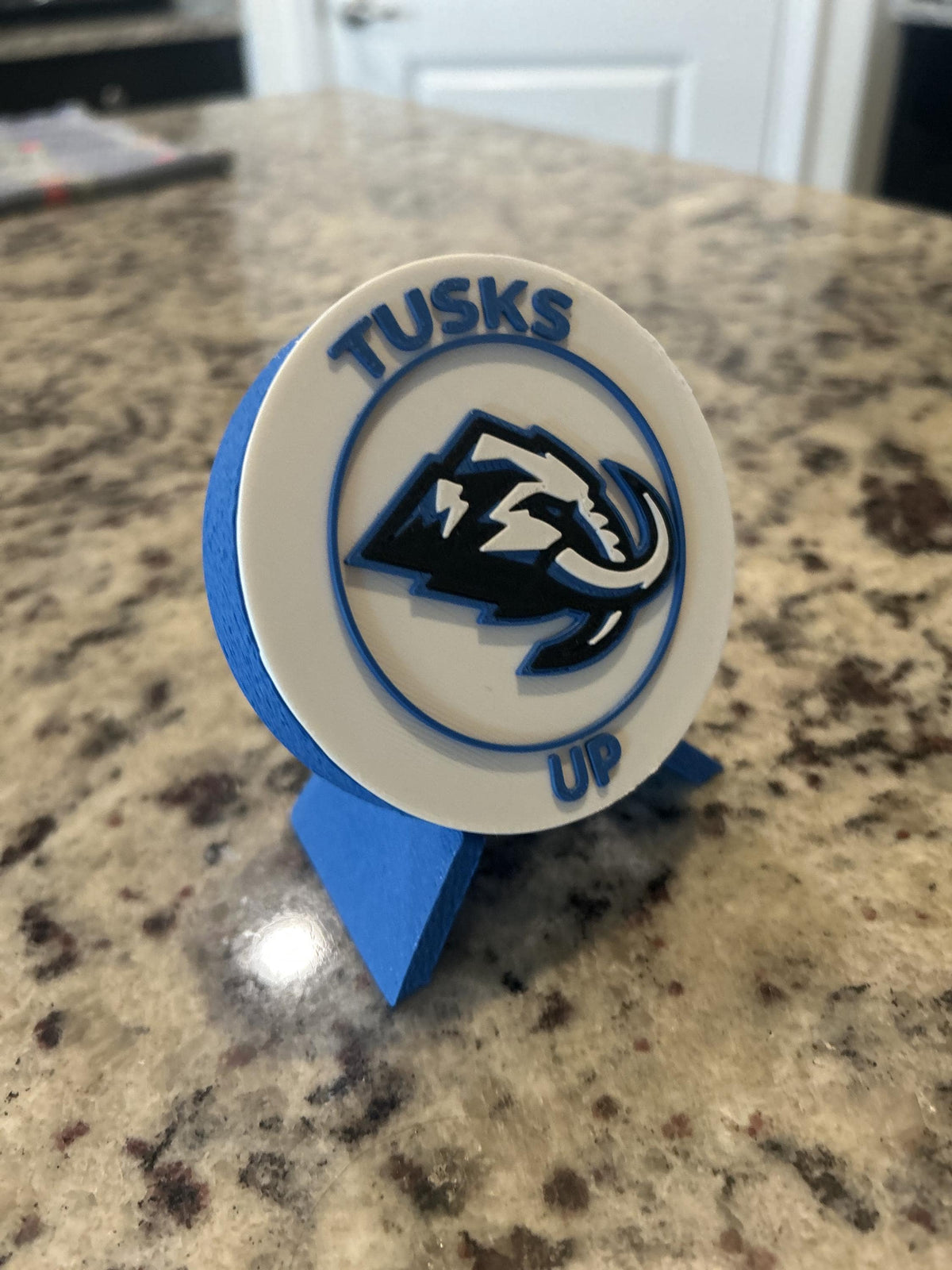 Utah Mammoth 3D printed round display medallion with stand and hidden stash boxfan gift, made in USA