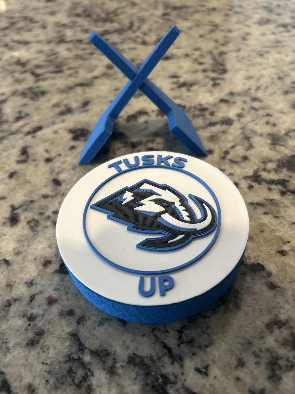 Utah Mammoth 3D printed round display medallion with stand and hidden stash boxfan gift, made in USA