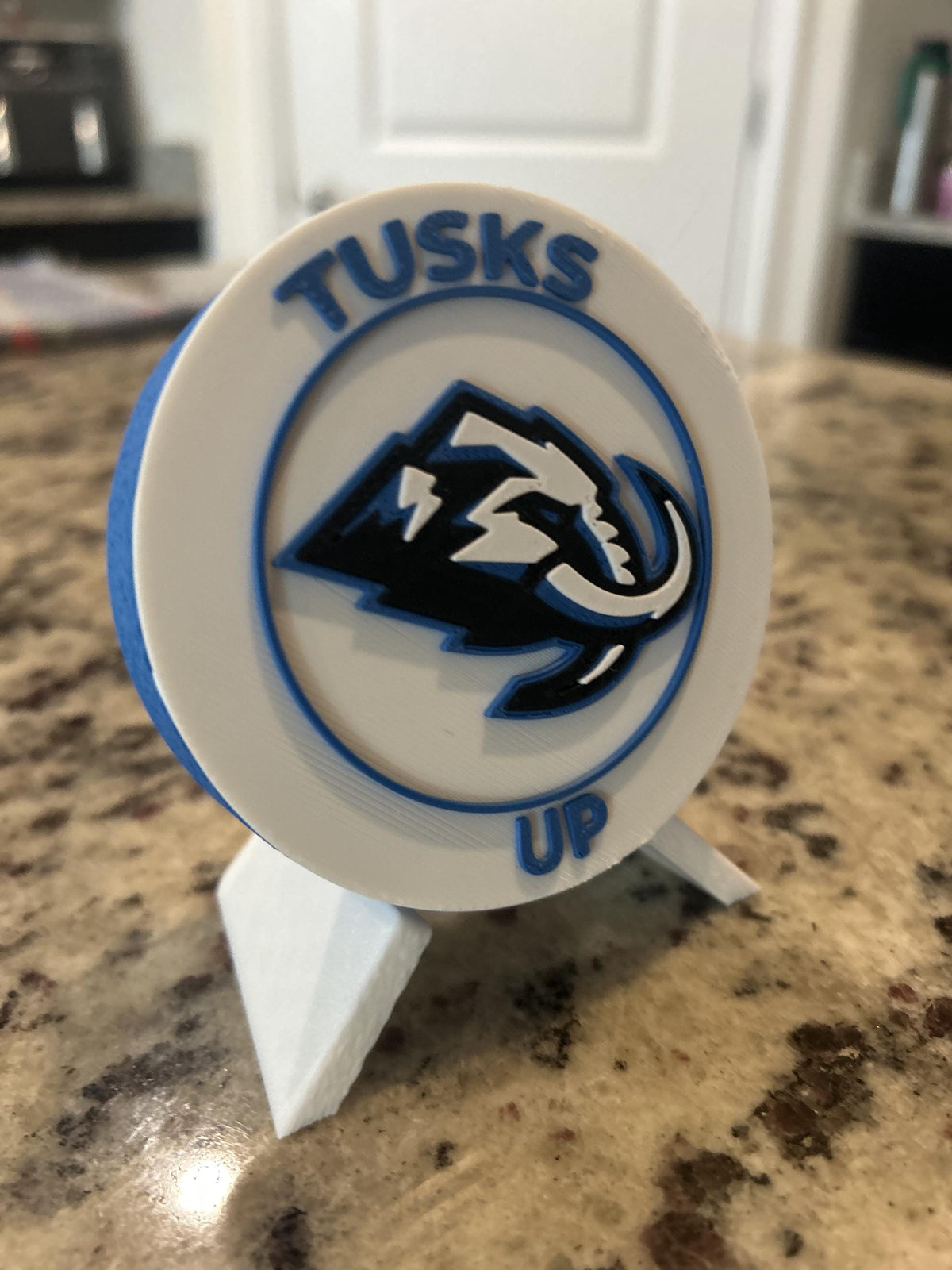 Utah Mammoth 3D printed round display medallion with stand and hidden stash boxfan gift, made in USA
