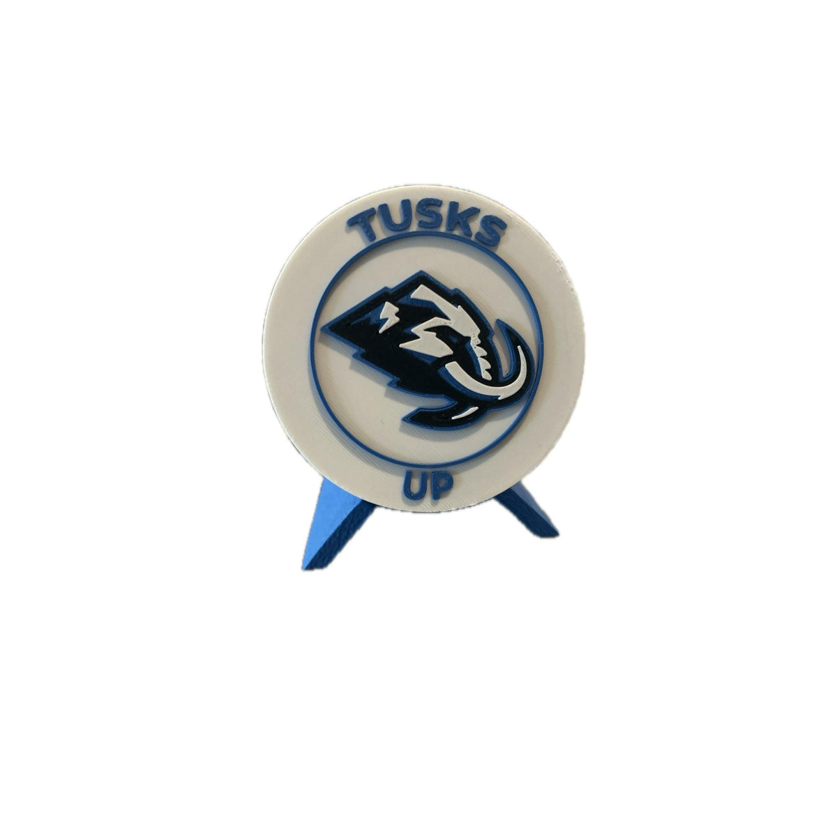 Utah Mammoth 3D printed round display medallion with stand and hidden stash boxfan gift, made in USA
