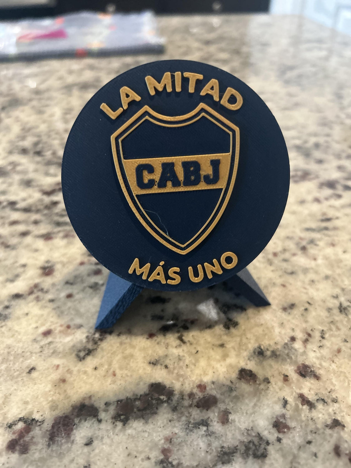 Boca Juniors 3D printed round display medallion with stand and hidden stash boxfan gift, made in USA