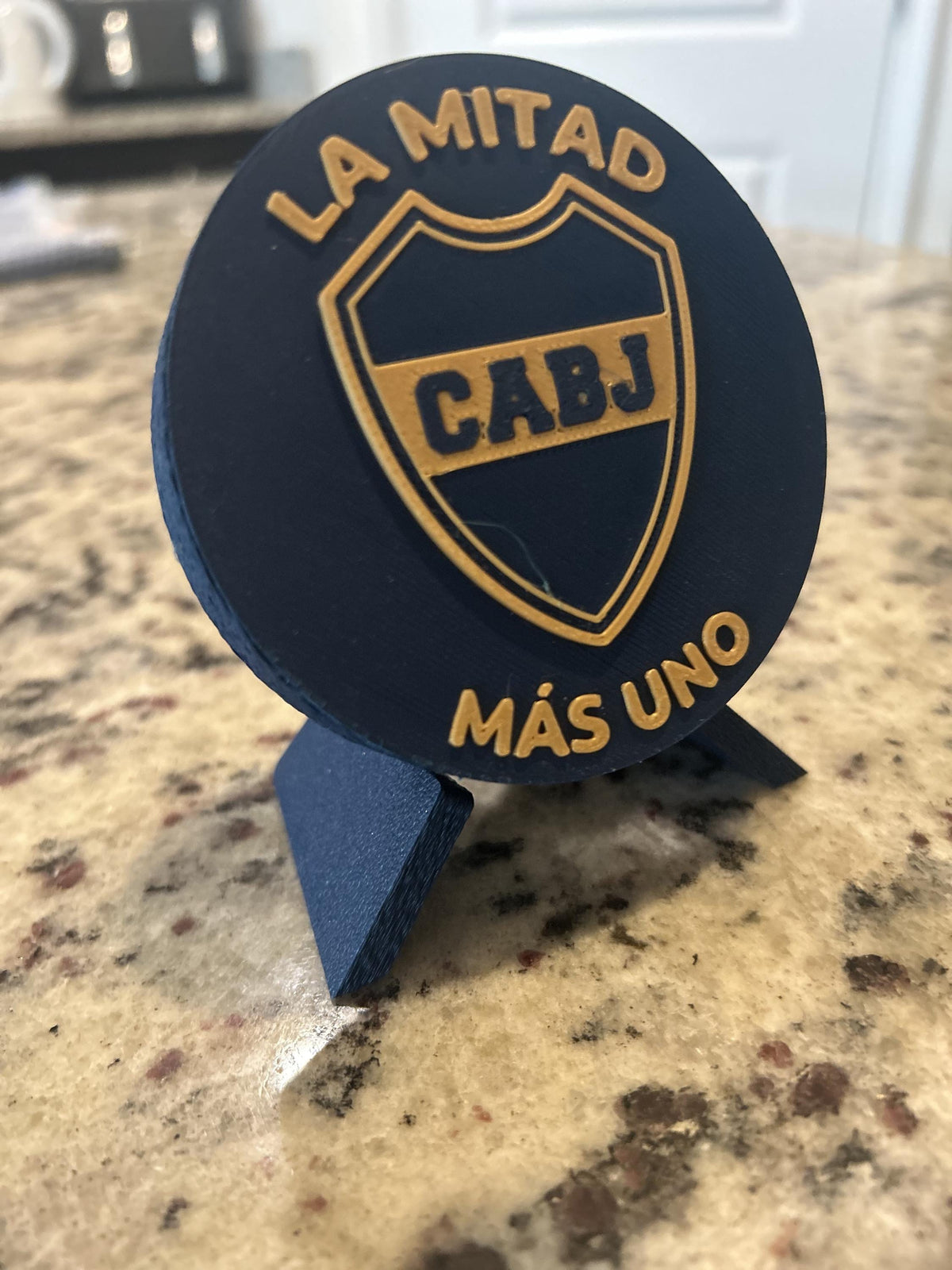 Boca Juniors 3D printed round display medallion with stand and hidden stash boxfan gift, made in USA