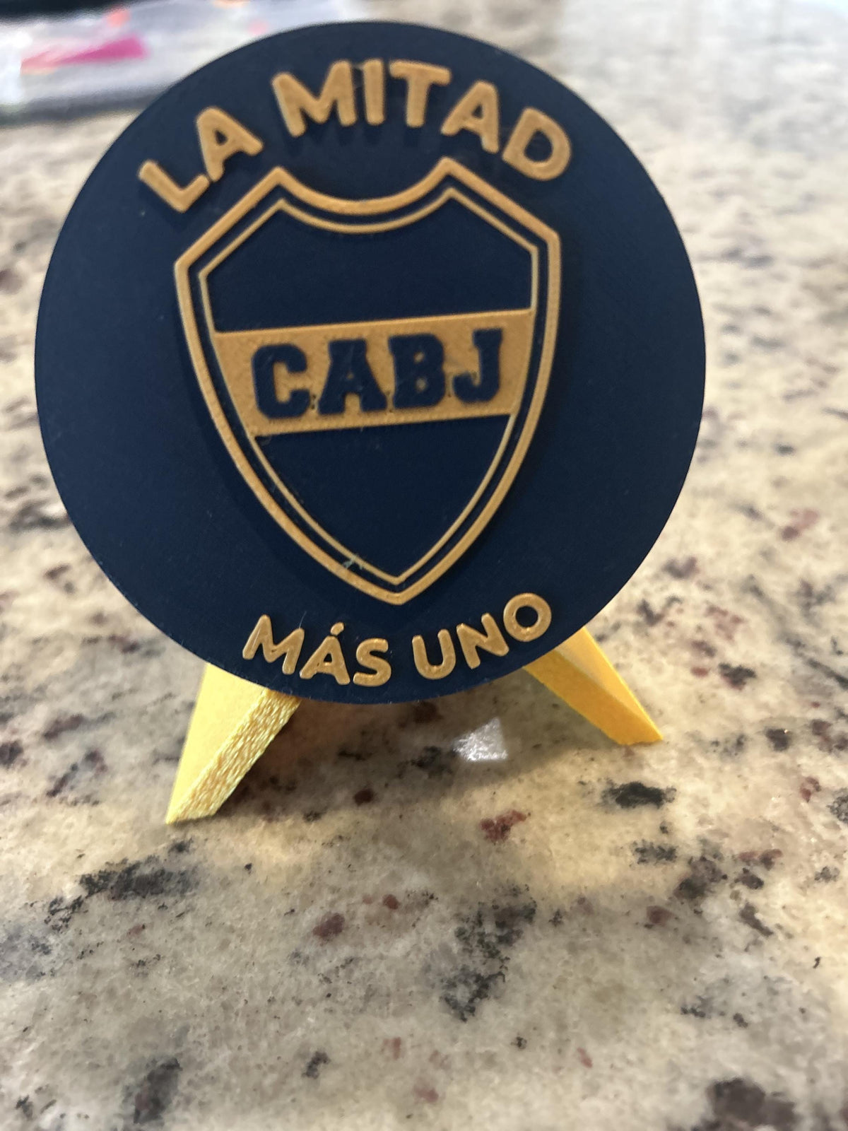 Boca Juniors 3D printed round display medallion with stand and hidden stash boxfan gift, made in USA