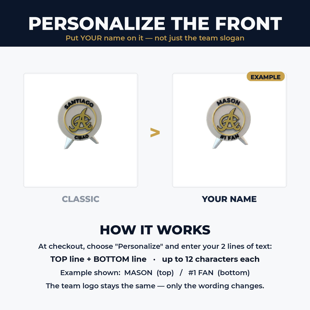 How to personalize the Aguilas Cibaenas medallion: put your name on top and #1 Fan on the bottom, custom 3D printed