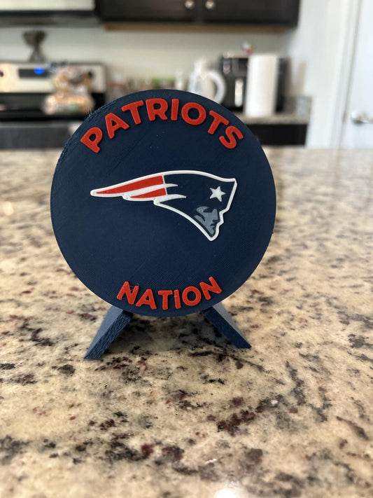 New England Patriots 3D printed display medallion with stand and hidden stash boxPatriots Nation fan gift, made in USA