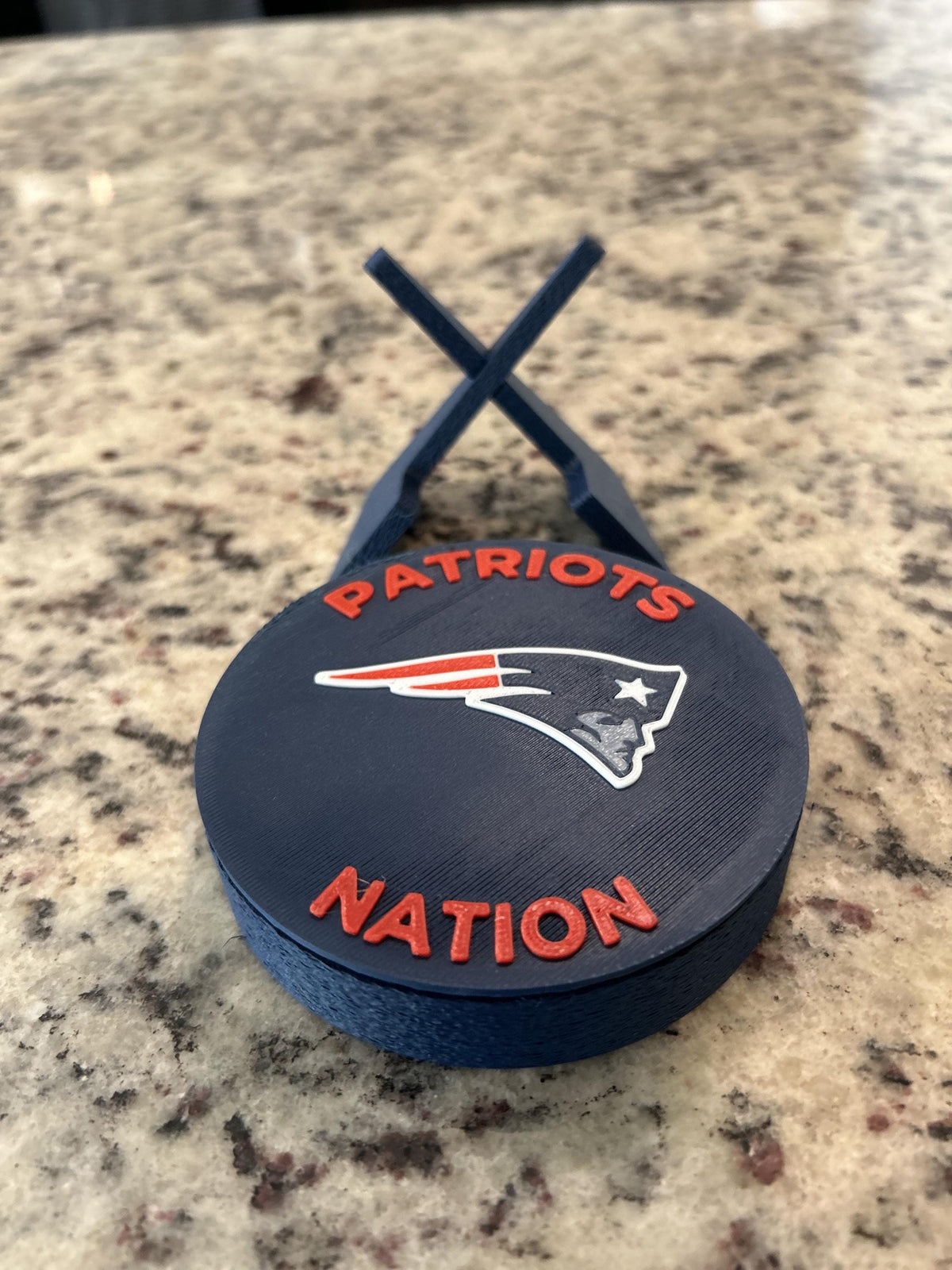 New England Patriots 3D printed display medallion with stand and hidden stash boxPatriots Nation fan gift, made in USA