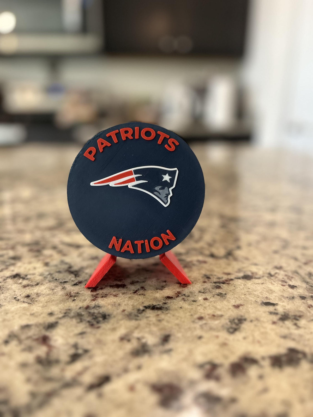 New England Patriots 3D printed display medallion with stand and hidden stash boxPatriots Nation fan gift, made in USA