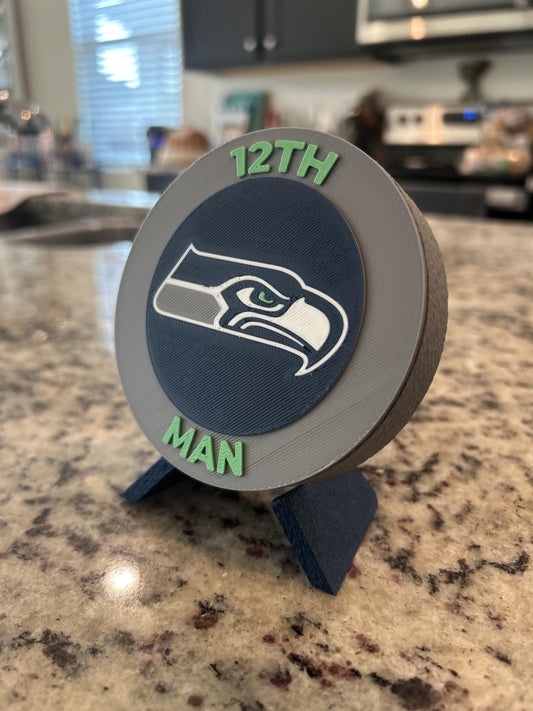 Seattle Seahawks 3D printed display medallion with stand and stash box12th Man fan gift, made in USA
