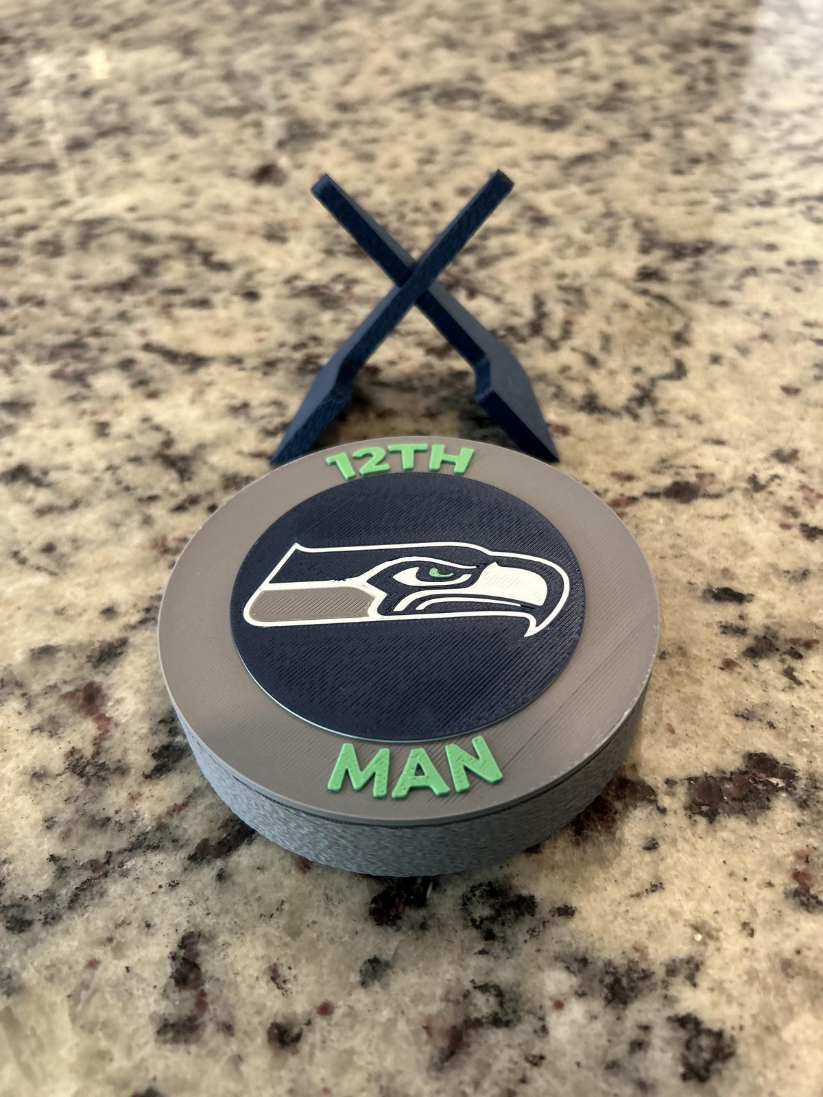 Seattle Seahawks 3D printed display medallion with stand and stash box12th Man fan gift, made in USA