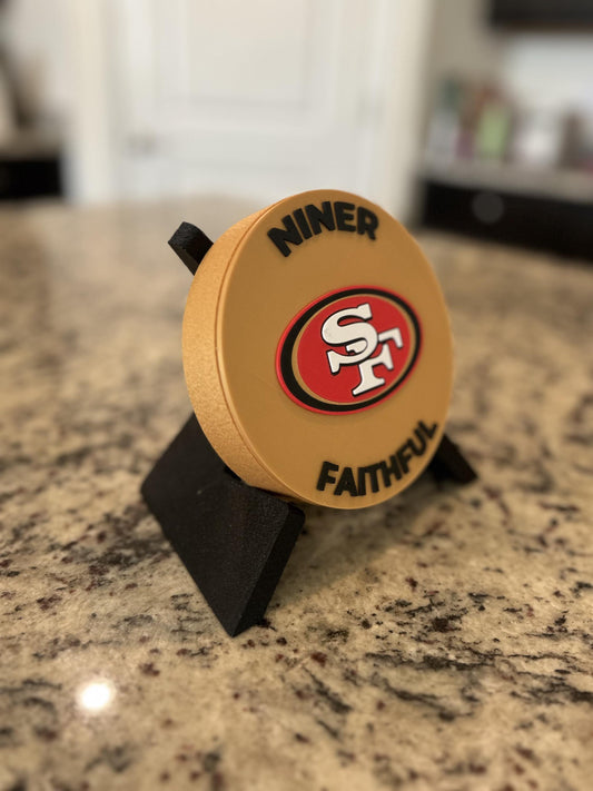 San Francisco 49ers 3D printed display medallion with stand and stash boxNiners Faithful fan gift, made in USA