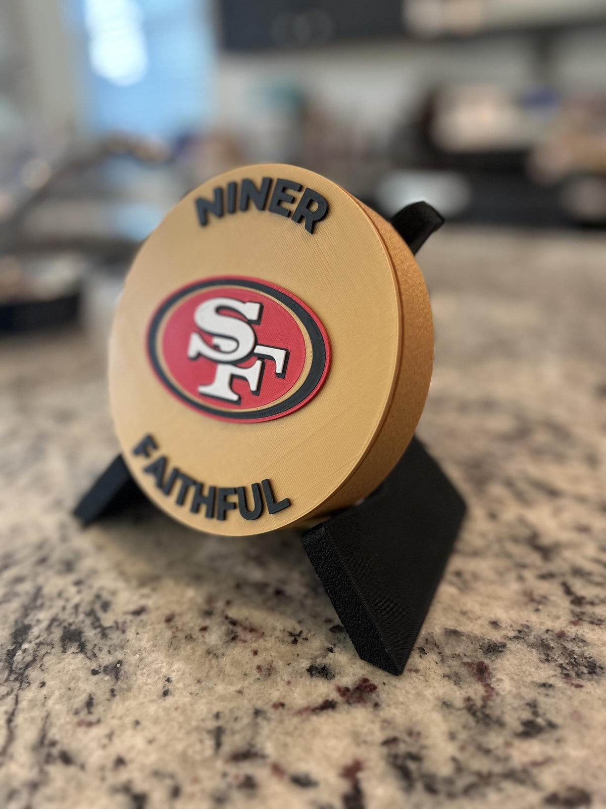 San Francisco 49ers 3D printed display medallion with stand and stash boxNiners Faithful fan gift, made in USA