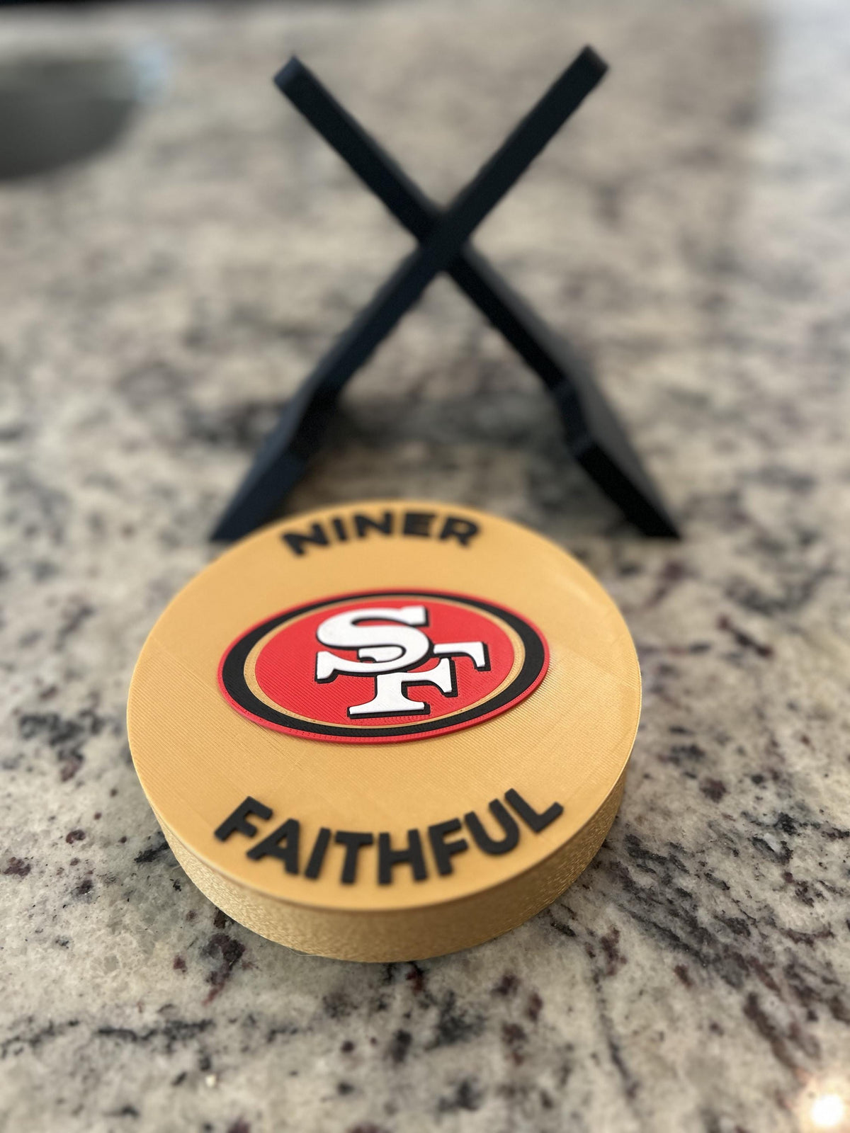 San Francisco 49ers 3D printed display medallion with stand and stash boxNiners Faithful fan gift, made in USA