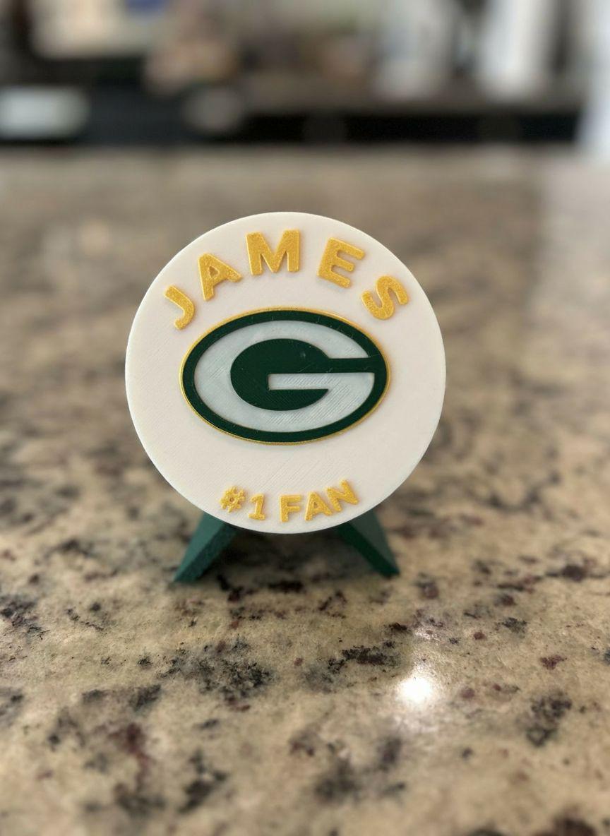 Green Bay Packers 3D display personalized example James #1 Fan replacing the Cheesehead Nation slogan