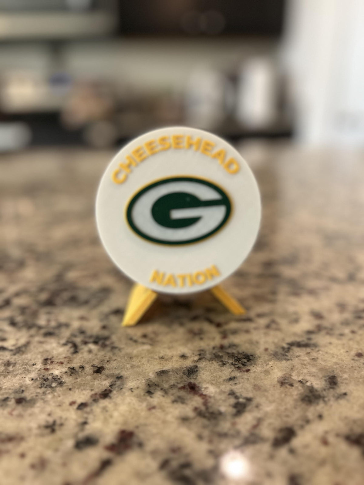 Green Bay Packers 3D printed display medallion with stand and stash box, choose base and stand color, personalize the front, made in USA