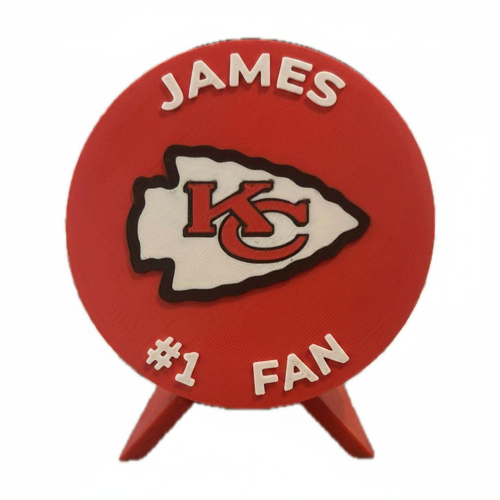 Kansas City Chiefs 3D display personalized example JAMES #1 FAN replacing Chiefs Kingdom
