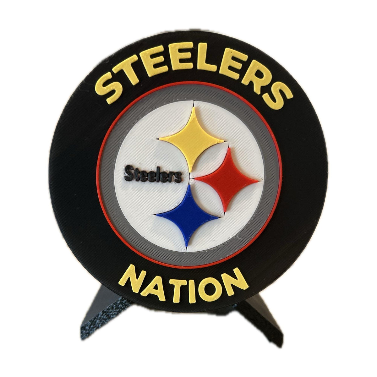 Pittsburgh Steelers 3D printed display medallion with stand and stash box, choose stand color, personalize the front, made in USA