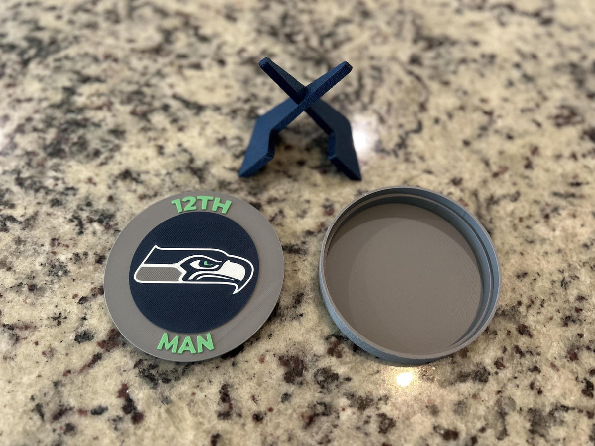 Seattle Seahawks 3D printed display medallion with stand and stash box12th Man fan gift, made in USA