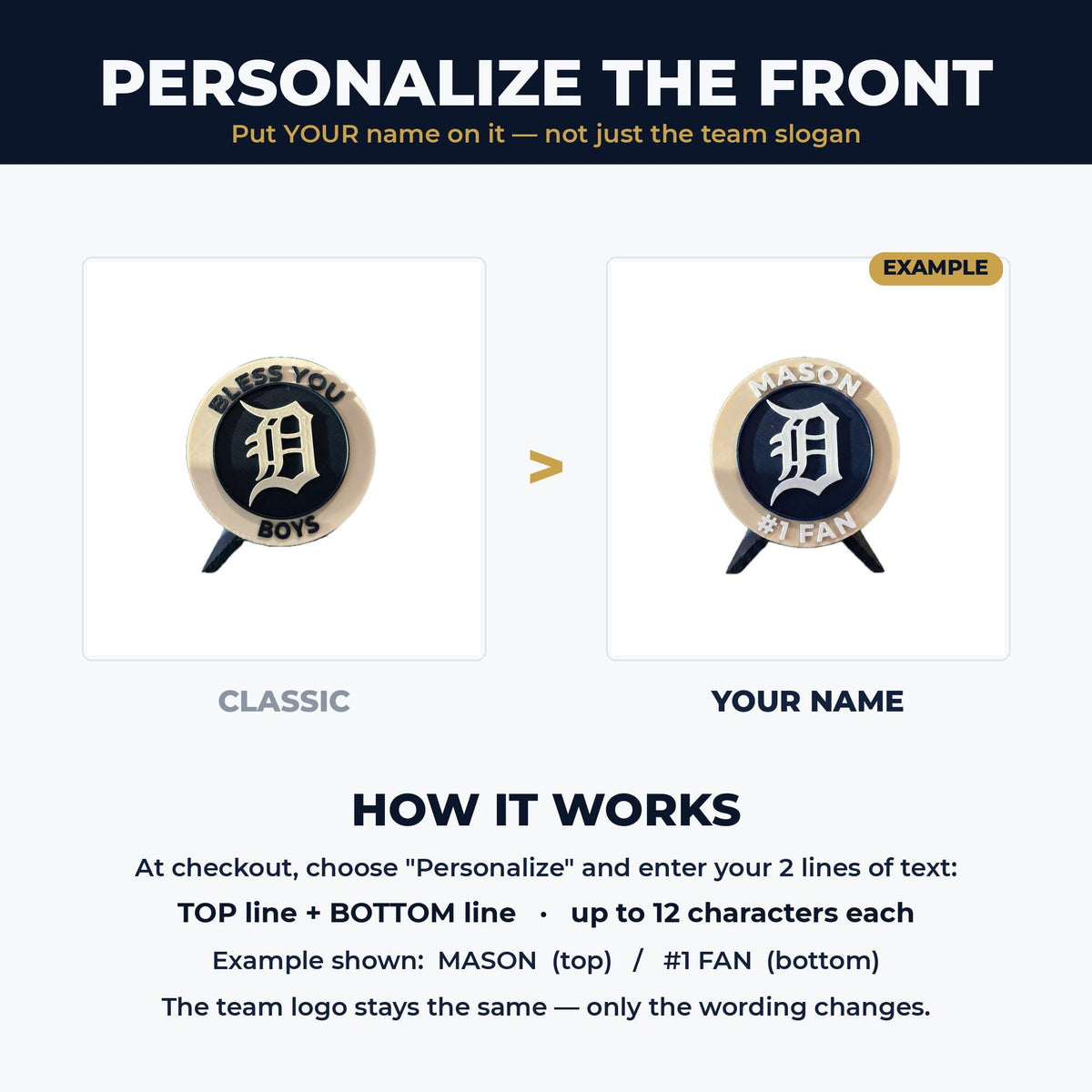 How to personalize the medallion: put your name on top and #1 Fan on the bottom, custom 3D printed