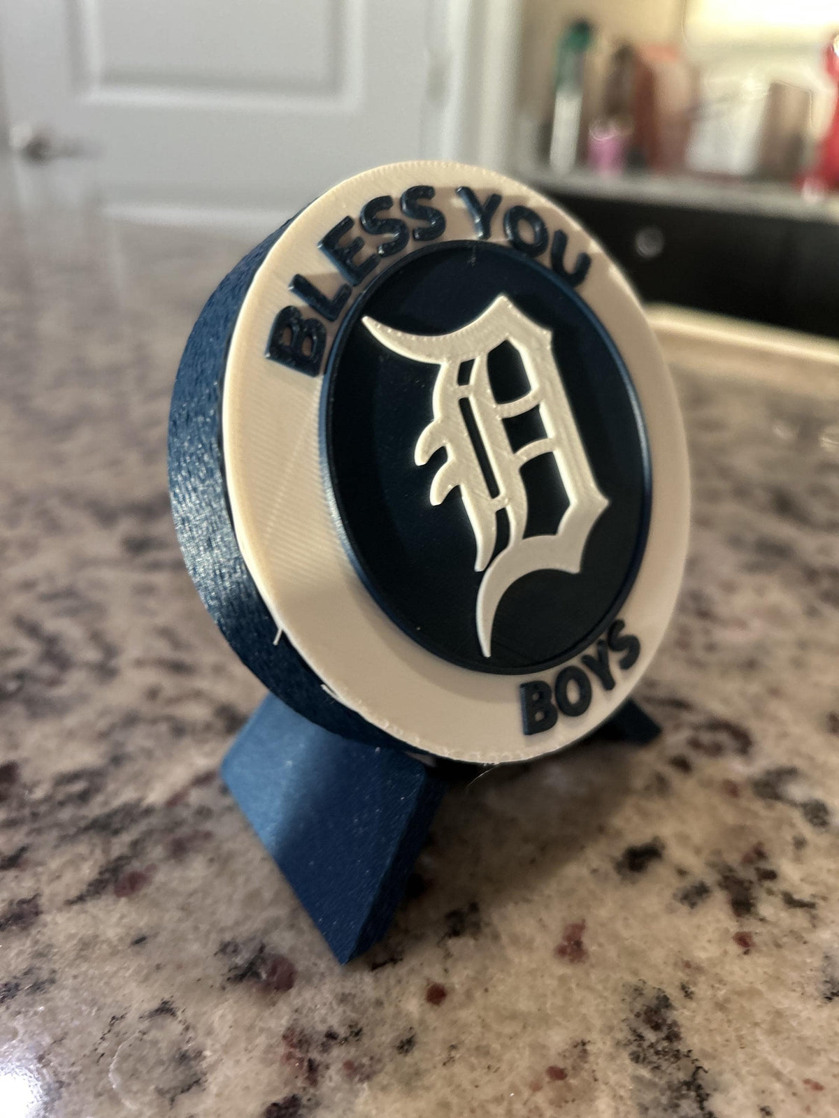 Detroit Tigers 3D printed round display medallion with stand and hidden stash boxBless You Boys MLB baseball fan gift, made in USA