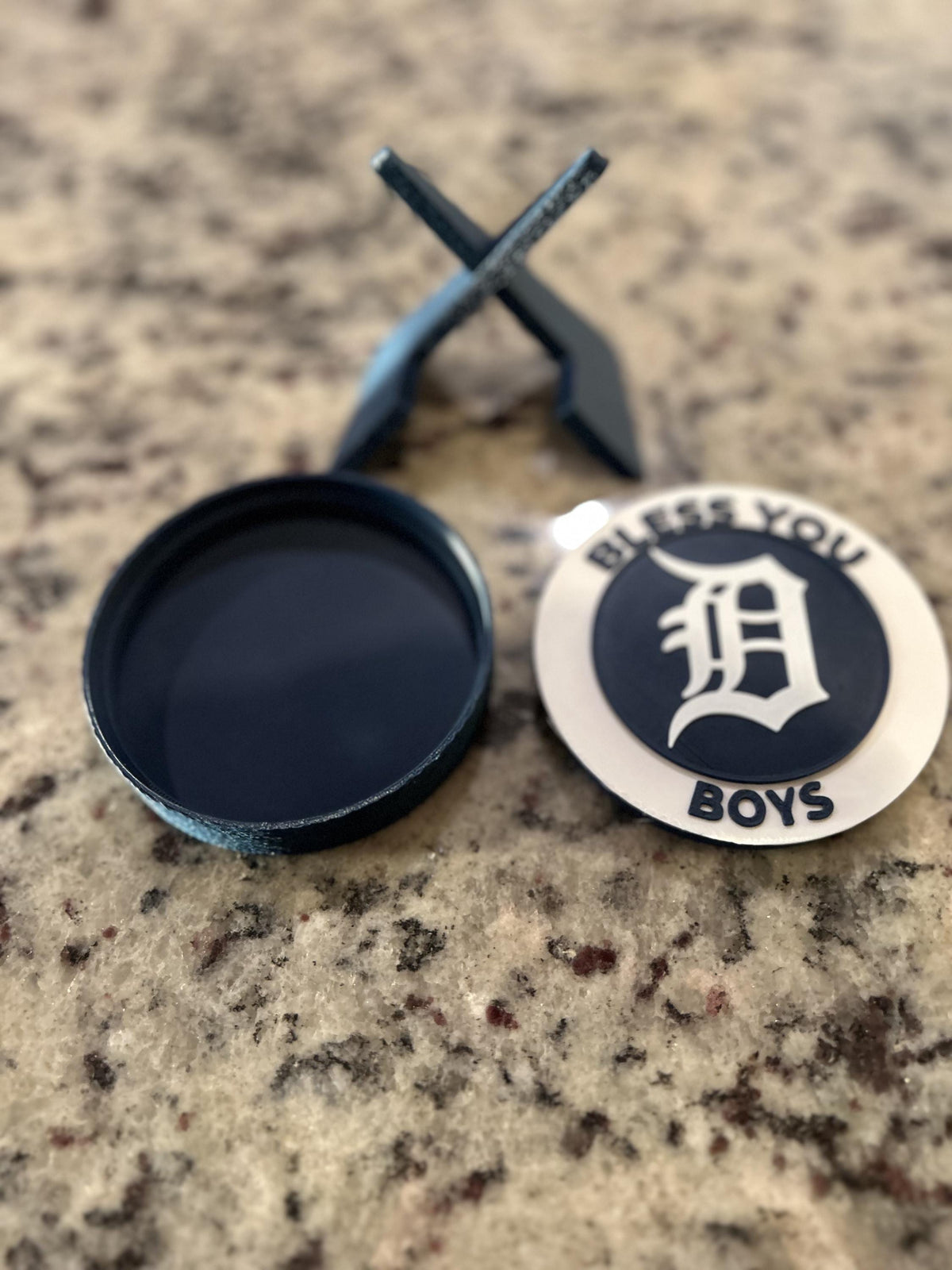Detroit Tigers 3D printed round display medallion with stand and hidden stash boxBless You Boys MLB baseball fan gift, made in USA