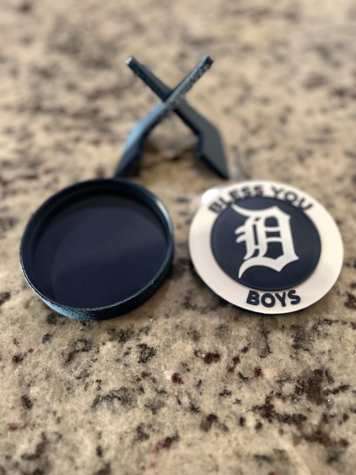 Detroit Tigers 3D printed round display medallion with stand and hidden stash boxBless You Boys MLB baseball fan gift, made in USA