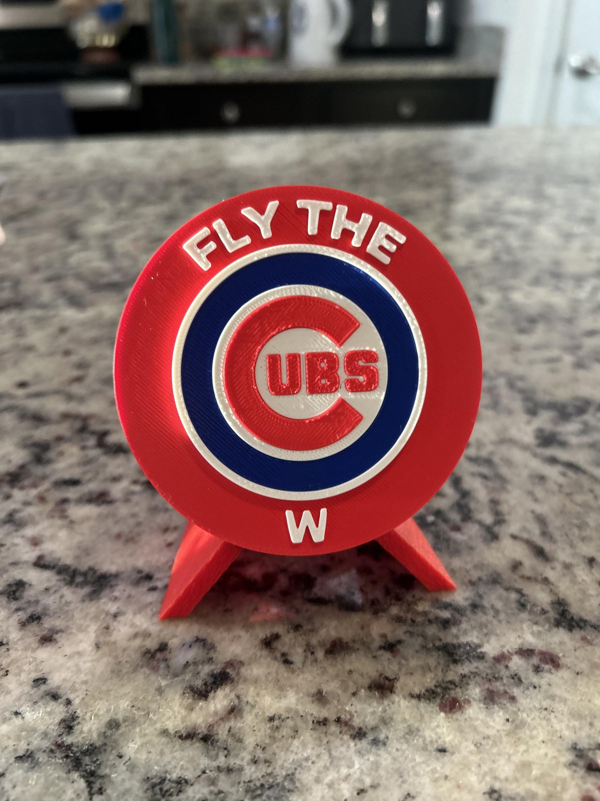 Chicago Cubs Fly the W 3D printed round display medallion with stand and hidden stash boxMLB baseball fan gift, made in USA