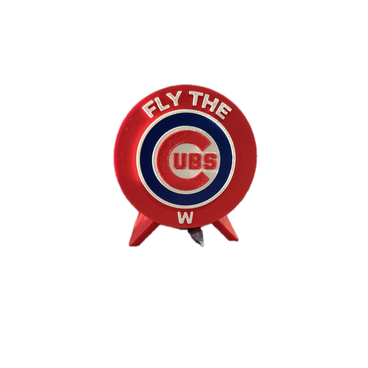 Chicago Cubs Fly the W 3D printed round display medallion with stand and hidden stash boxMLB baseball fan gift, made in USA