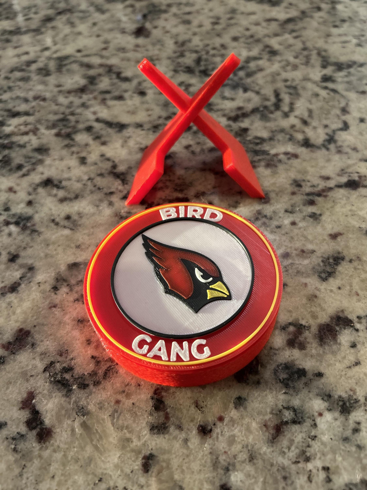 Arizona Cardinals 3D printed round display medallion with stand and hidden stash boxBird Gang NFL football fan gift, made in USA