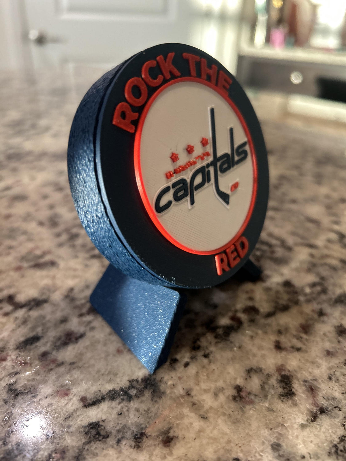 Washington Capitals 3D printed round display medallion with stand and hidden stash boxRock the Red NHL hockey fan gift, made in USA