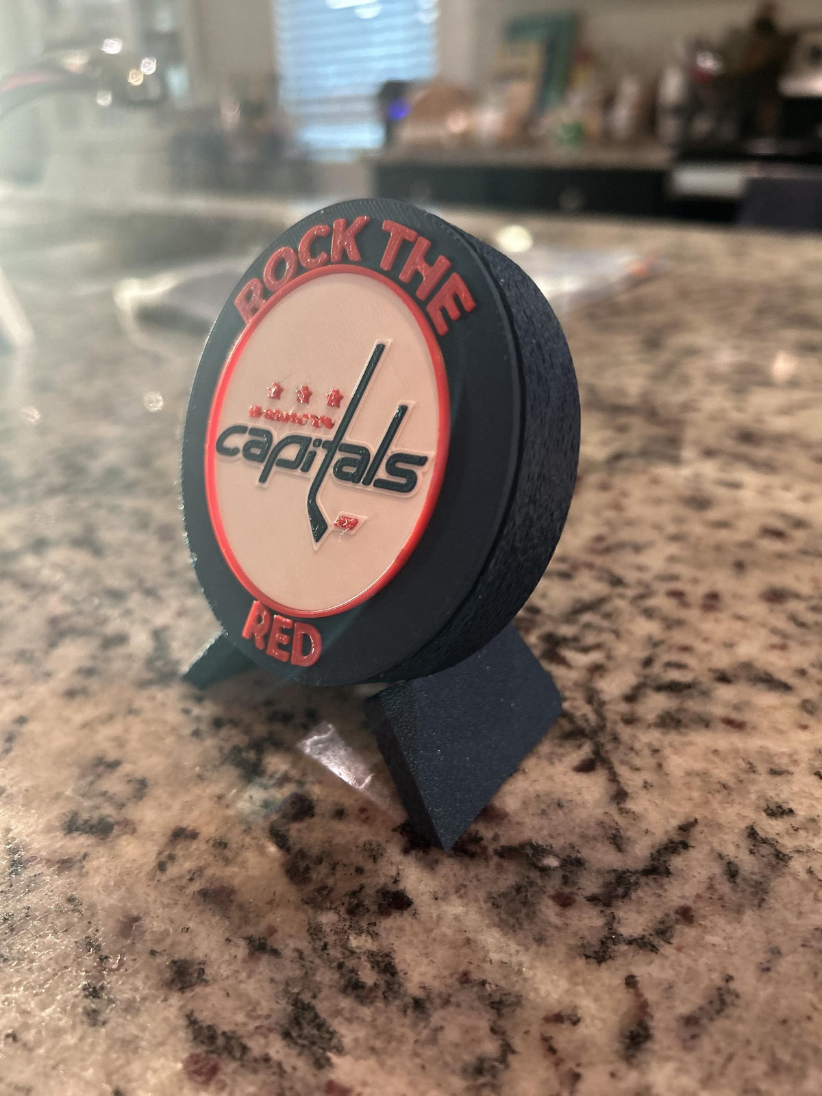 Washington Capitals 3D printed round display medallion with stand and hidden stash boxRock the Red NHL hockey fan gift, made in USA