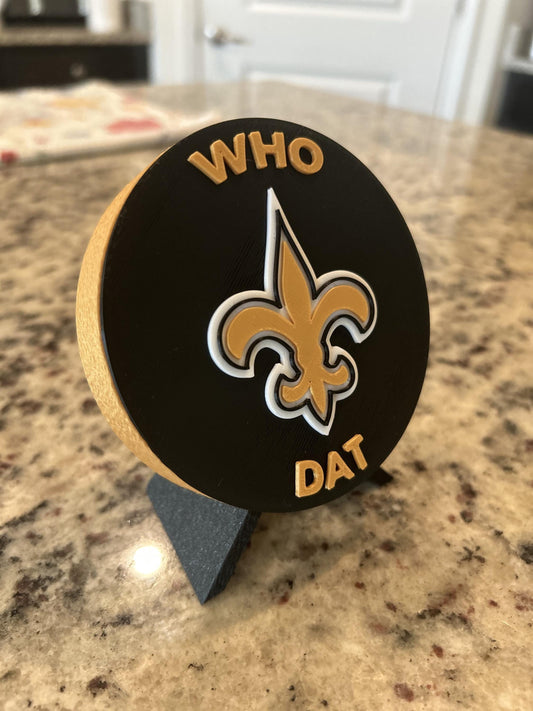 New Orleans Saints 3D printed display medallion with stand and hidden stash boxWho Dat fan gift, made in USA