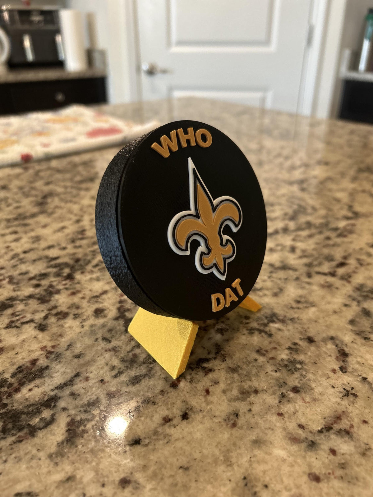 New Orleans Saints 3D printed display medallion with stand and hidden stash boxWho Dat fan gift, made in USA