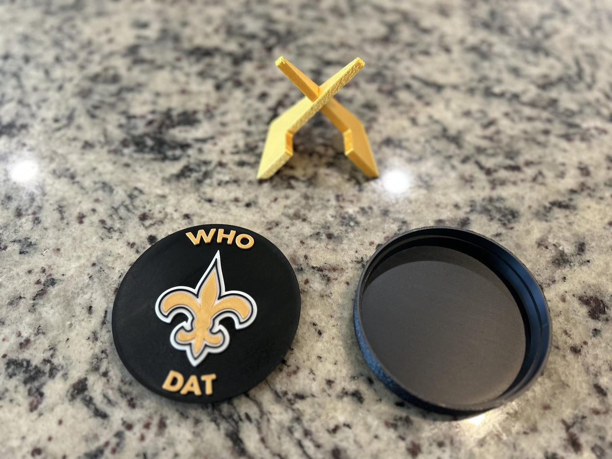 New Orleans Saints 3D printed display medallion with stand and hidden stash boxWho Dat fan gift, made in USA