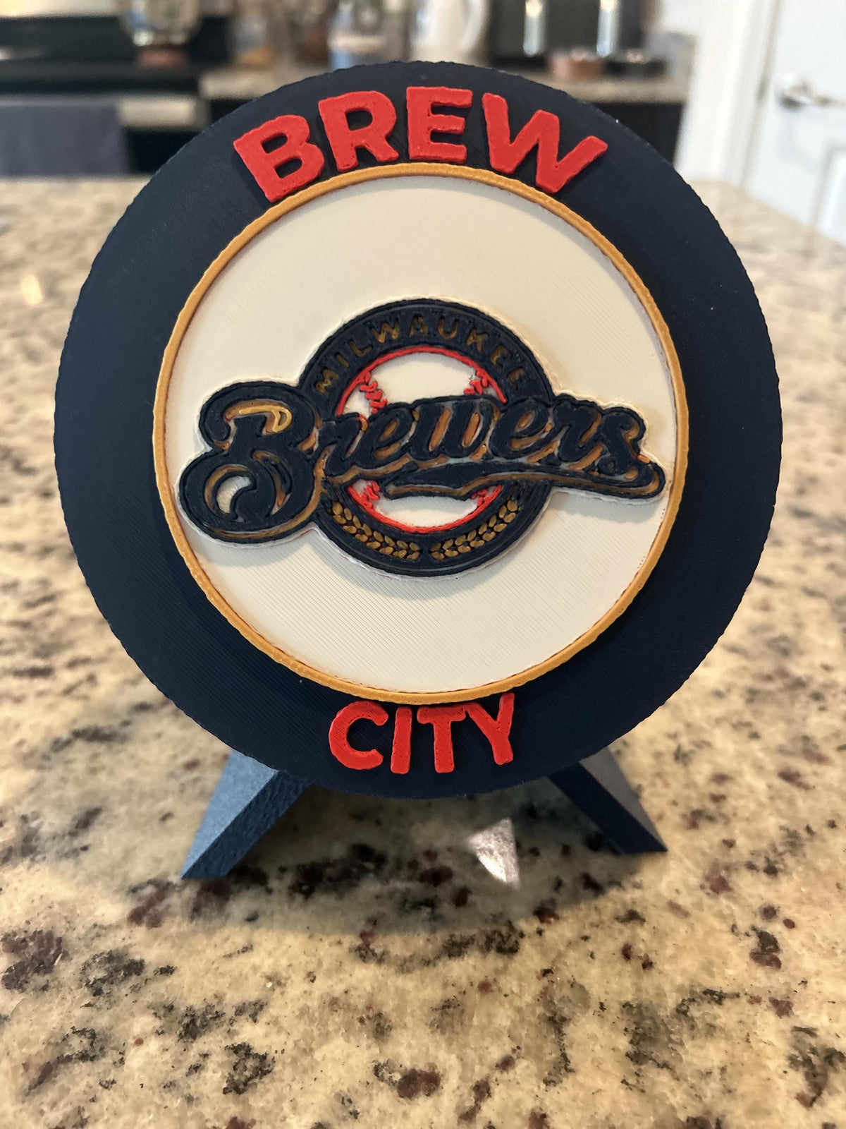Milwaukee Brewers 3D printed round display medallion with stand and hidden stash boxBrew City MLB baseball fan gift, made in USA