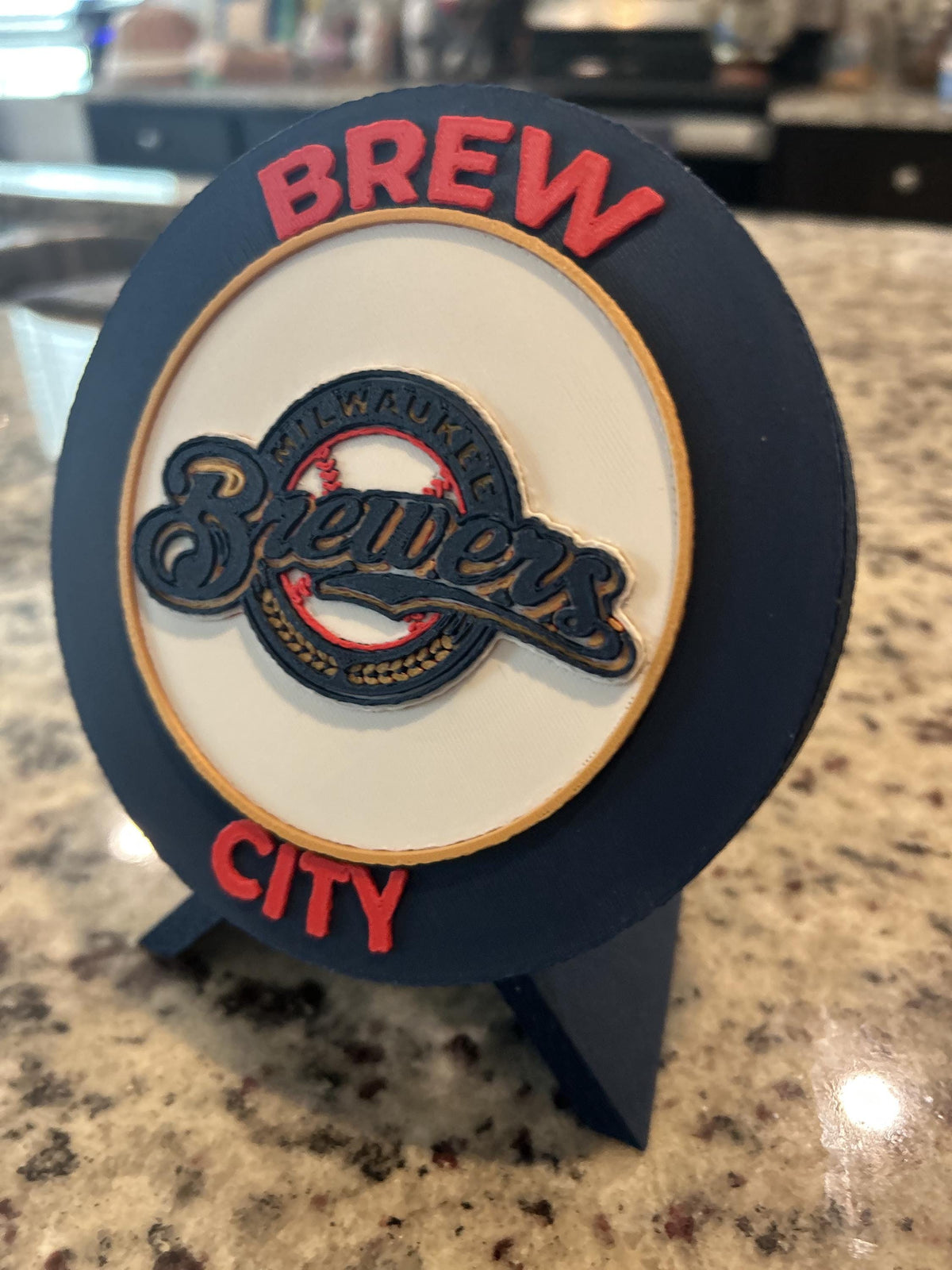 Milwaukee Brewers 3D printed round display medallion with stand and hidden stash boxBrew City MLB baseball fan gift, made in USA