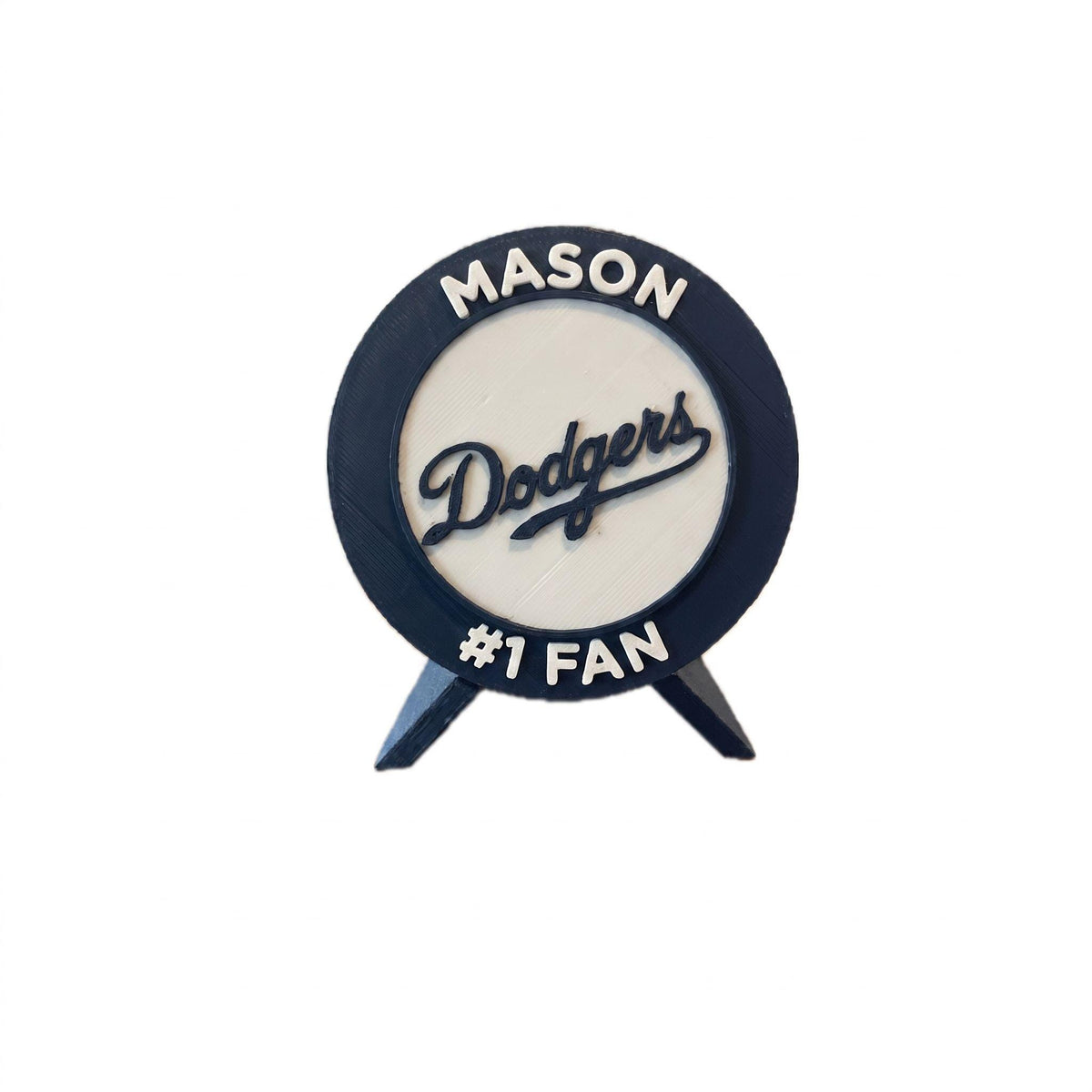 Personalized example with the name MASON on top and #1 FAN on the bottom, 3D printed to order