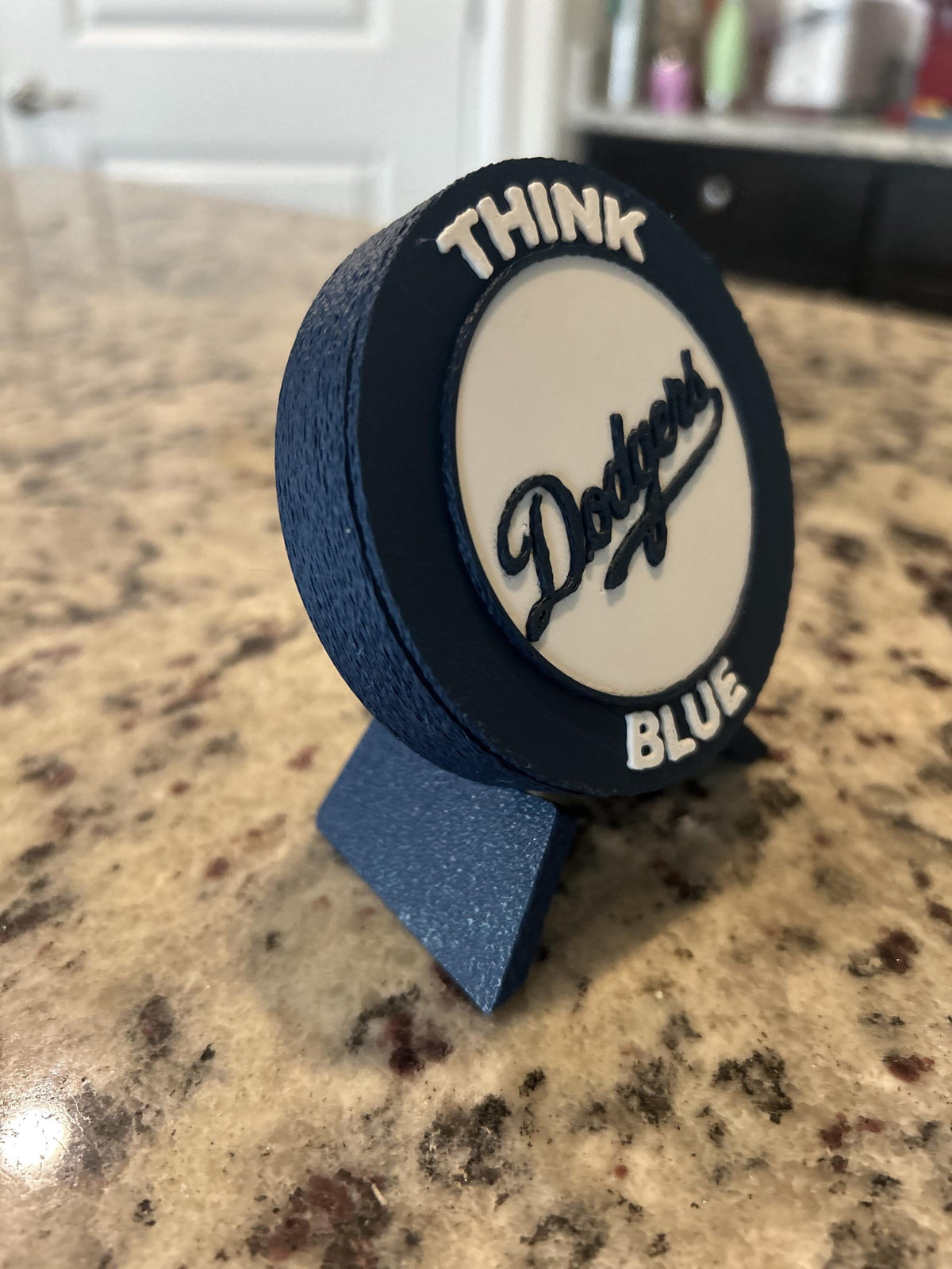 Los Angeles Dodgers 3D printed round display medallion with stand and hidden stash boxThink Blue MLB baseball fan gift, made in USA