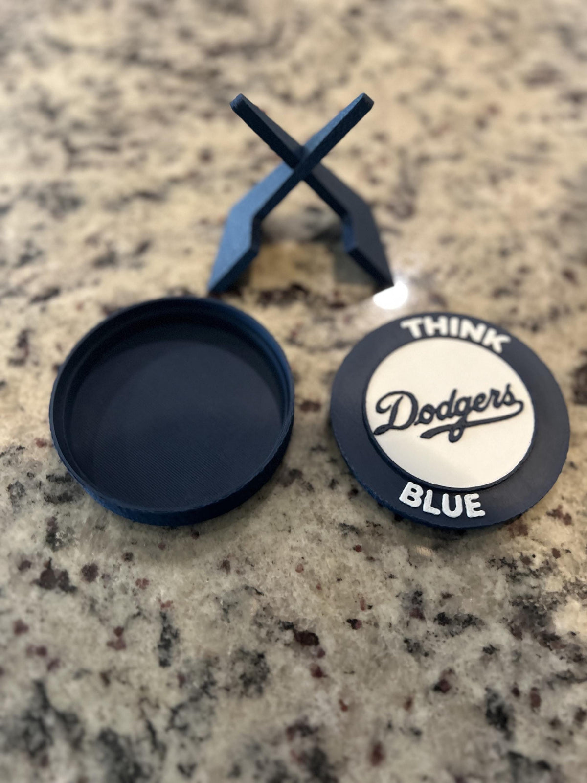 Los Angeles Dodgers 3D printed round display medallion with stand and hidden stash boxThink Blue MLB baseball fan gift, made in USA