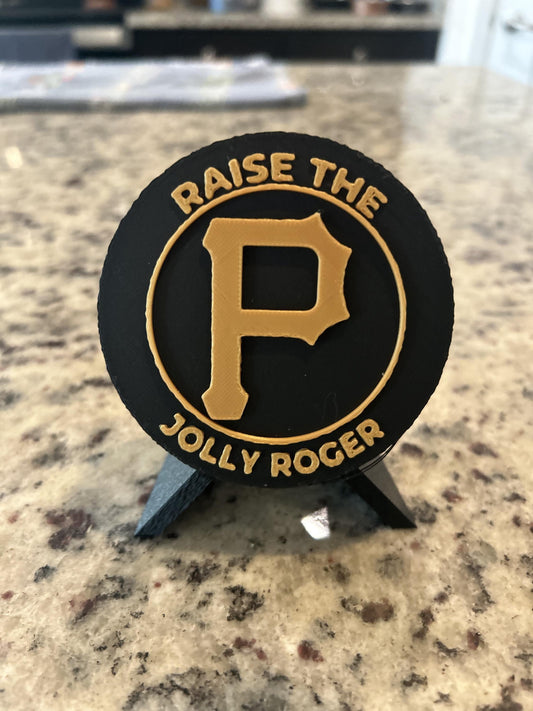 Pittsburgh Pirates 3D printed round display medallion with stand and hidden stash boxRaise the Jolly Roger MLB fan gift, made in USA
