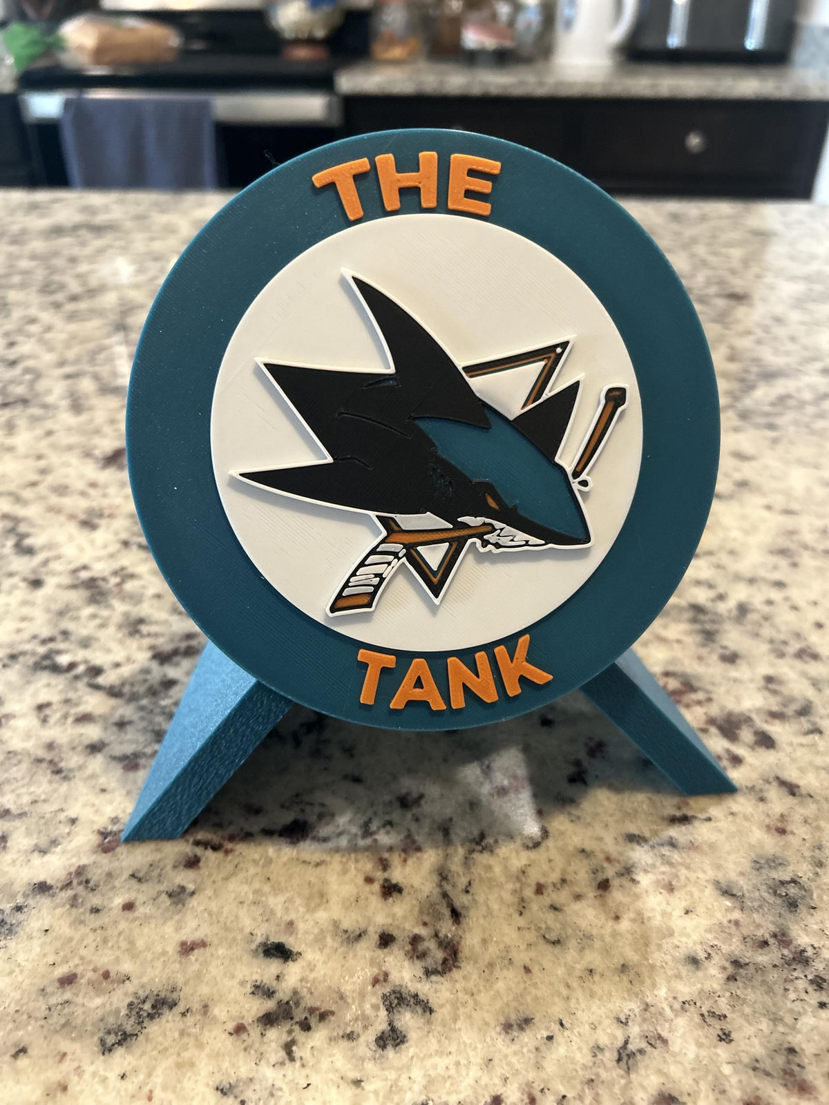 San Jose Sharks 3D printed round display medallion with stand and hidden stash boxThe Tank NHL hockey fan gift, made in USA